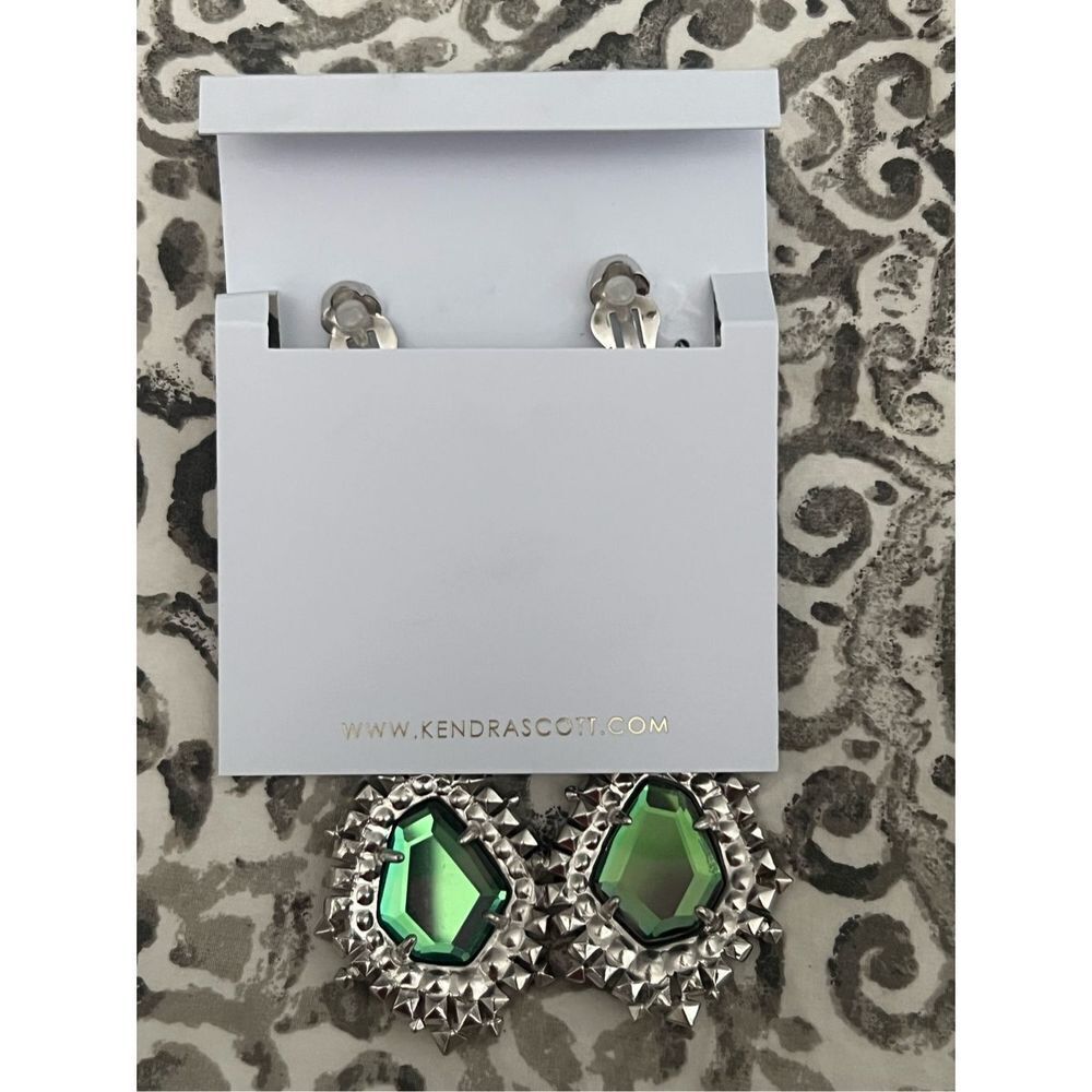 Kendra Scott Iridescent Green Triple-Drop Statement Earrings - Picture 2 of 3